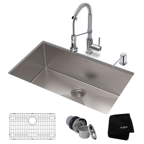 Easy-to-clean Radiant Pearl finish with circular brushing resists stains and masks scratches and scuffs that can occur. . Home depot kraus sink